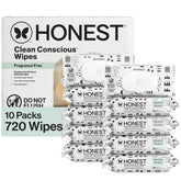 The Honest Company Baby Wipes for Sensitive Skin, Hypoallergenic, Fragrance-Free, Multi-Use, Pattern Play Design, 720 Count (10 Packs of 72)