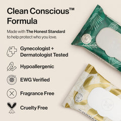 The Honest Company Hypoallergenic Flushable Wipes for Sensitive Skin, Tropical Leaves, 42 Count