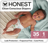 The Honest Company Comfort Dry Disposable Daytime Diapers for Sensitive Skin, Up to 100% Leakproof, Hypoallergenic, Fragrance Free, Turtle Time, Polybag, Size 1 (8-14 lbs), 35 Count