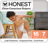 The Honest Company Comfort Dry Disposable Daytime Diapers for Sensitive Skin, Hypoallergenic, Fragrance-Free, Pattern Play, Polybag Size 7 (41 lbs), 16 Count