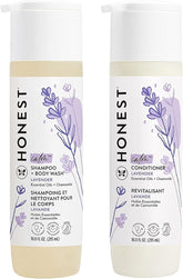 The Honest Company Baby Shampoo, Body Wash & Conditioner Duo, 2-in-1 Cleansing, Silicone-Free, Naturally Derived, Lavender Calm Scent, 20 fl oz