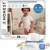 The Honest Company Potty Training Bundle | Plant-Based, Fragrance-Free Toddler Flushable Wipes (42 Count) + Size 2T/3T Training Pants (66 Count) (up to 34 lbs) | Let's Color + See Me Rollin'