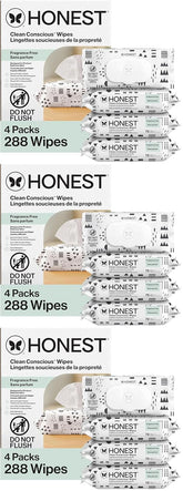 The Honest Company Hypoallergenic Multi-Use Baby Wipes for Sensitive Skin Baby Pattern Play 288 Count (Pack of 3)
