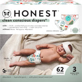 The Honest Company Comfort Dry Disposable Diapers, Plant-Based, Sustainable Winter '24 Seasonal Prints, Club Box, Size 3, (16-28 lbs), 62 Count