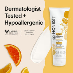 The Honest Company Hydrating Face and Body Lotion, Fast Absorbing, Naturally Derived Hypoallergenic, Citrus Vanilla Refresh, 8.5 fl oz