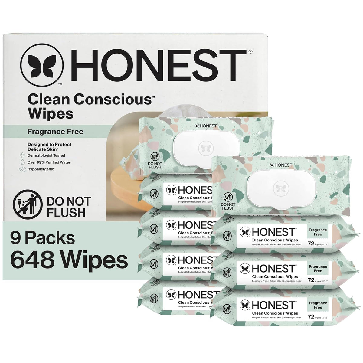 The Honest Company Unscented Wipes Over 99% Water Compostable Plant-Based Baby Hypoallergenic for Sensitive Skin EWG Verified Geo Mood 648 Count