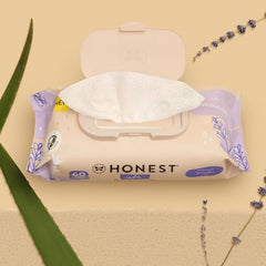 The Honest Company Calm and Cleanse Naturally Scented Wipes, Cleansing Multi-Tasking 99% Water Plant Based Hypoallergenic, Lavender, 60 Count