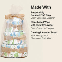 The Honest Company Diaper Cake, Diapers Baby Personal Care Plant-Based Wipes Turtle Time Regular Size 1 8-14 lbs 35 Count