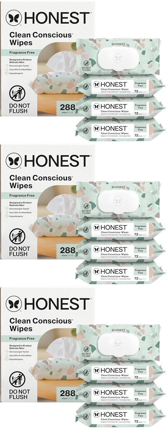 The Honest Company Hypoallergenic Multi-Use Baby Wipes for Sensitive Skin, Geo Mood, 288 Count (Pack of 3)