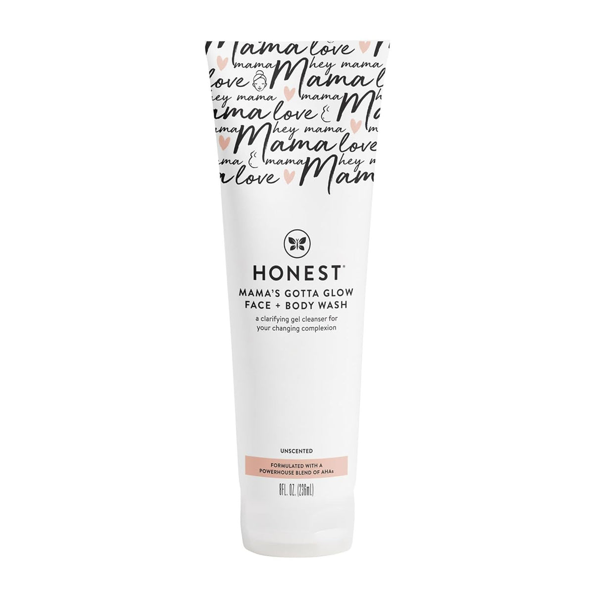 The Honest Company Mama's Gotta Glow Face and Body Wash, Pregnancy Safe Clarifying Exfoliating AHA Cleanser, Packaging May Vary, 8 fl oz