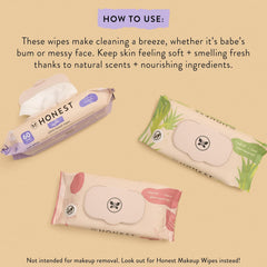 The Honest Company Calm and Cleanse Naturally Scented Wipes, Cleansing Multi-Tasking 99% Water Plant Based Hypoallergenic, Lavender, 60 Count