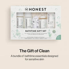 The Honest Company Fragrance-Free Bathtime Gift Set, Hypoallergenic, Bath Essentials for Sensitive Skin, Shampoo and Body Wash, Face Lotion, Bubble Bath, Conditioner, Wash Cloth