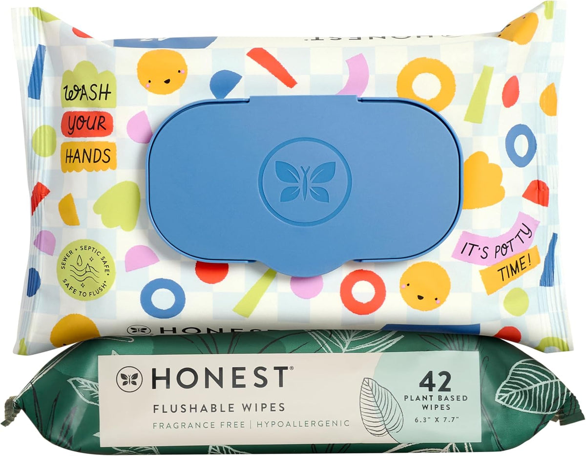 The Honest Company Family Flushables Bundle for Sensitive Skin | Adult Flushable Wipes (42 Count) + Toddler Flushable Wipes (42 Count) | Fragrance Free, Hypoallergenic, 99% Water, Safe to Flush