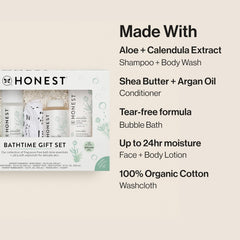 The Honest Company Fragrance-Free Bathtime Gift Set, Hypoallergenic, Bath Essentials for Sensitive Skin, Shampoo and Body Wash, Face Lotion, Bubble Bath, Conditioner, Wash Cloth