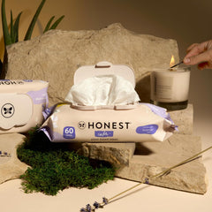 The Honest Company Calm and Cleanse Naturally Scented Wipes, Cleansing Multi-Tasking 99% Water Plant Based Hypoallergenic, Lavender, 60 Count