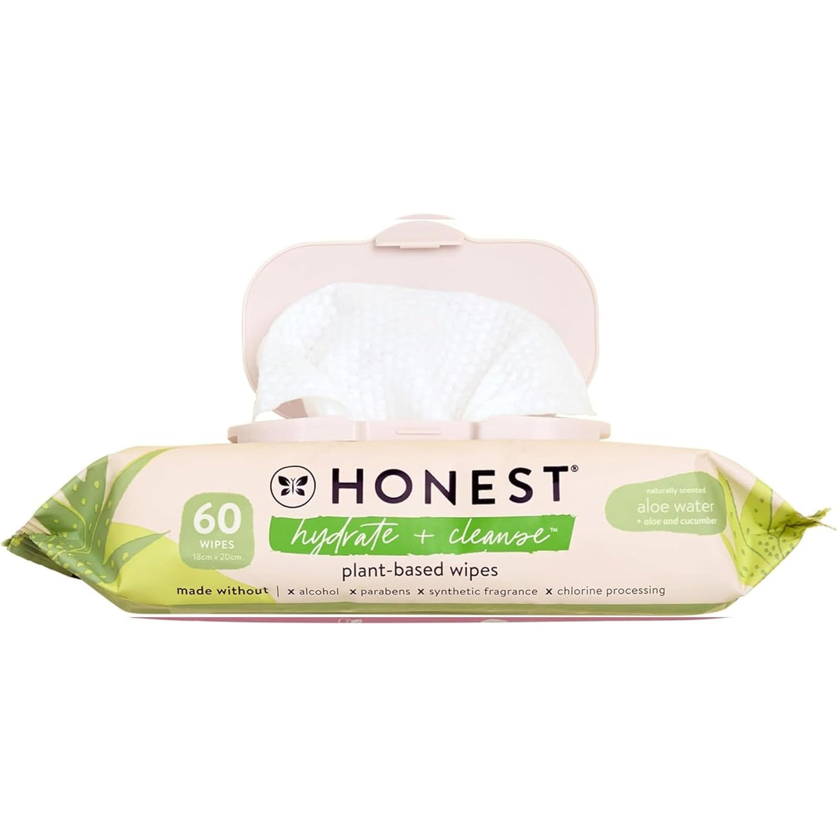 The Honest Company Hydrate and Cleanse Naturally Scented Wipes, Cleansing Multi-Tasking, 99% Water, Plant Based, Hypoallergenic, Aloe Cucumber, 60 Count