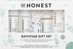 The Honest Company Fragrance-Free Bathtime Gift Set, Hypoallergenic, Bath Essentials for Sensitive Skin, Shampoo and Body Wash, Face Lotion, Bubble Bath, Conditioner, Wash Cloth
