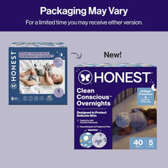 The Honest Company Comfort Dry Overnight Diapers, Up to 12 Hours Protection, Hypoallergenic, Cozy Cloud + Star Signs, Club Box Size 5 (27+ lbs), 40 Count