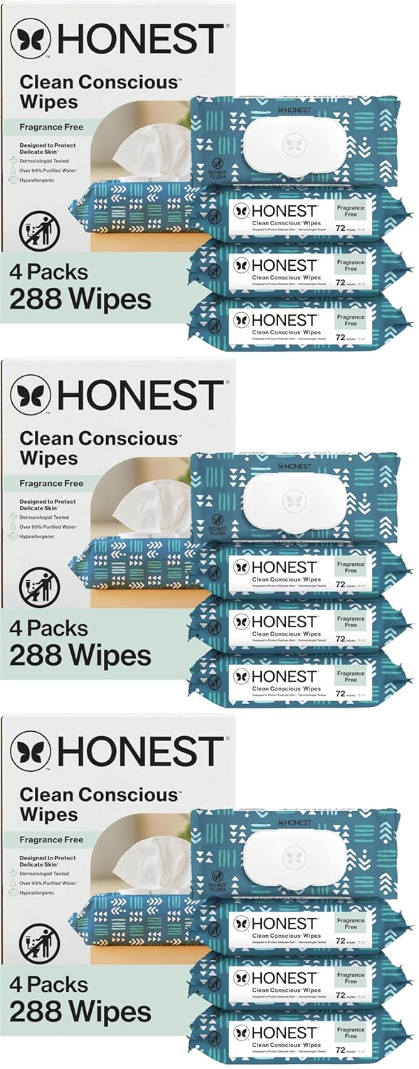 The Honest Company Hypoallergenic Multi-Use Baby Wipes for Sensitive Baby Skin, Balance Blues, 288 Count (Pack of 3)