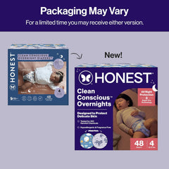 The Honest Company Comfort Dry Overnight Diapers, Up to 12 Hours Protection, Hypoallergenic, Cozy Cloud + Star Signs, Club Box Size 4 (22–37 lbs), 48 Count