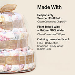 The Honest Company Deluxe Diaper Cake, Diapers Baby Personal Care Plant-Based Wipes, Rose Blossom, Size 1 8-14 lbs 70 Count