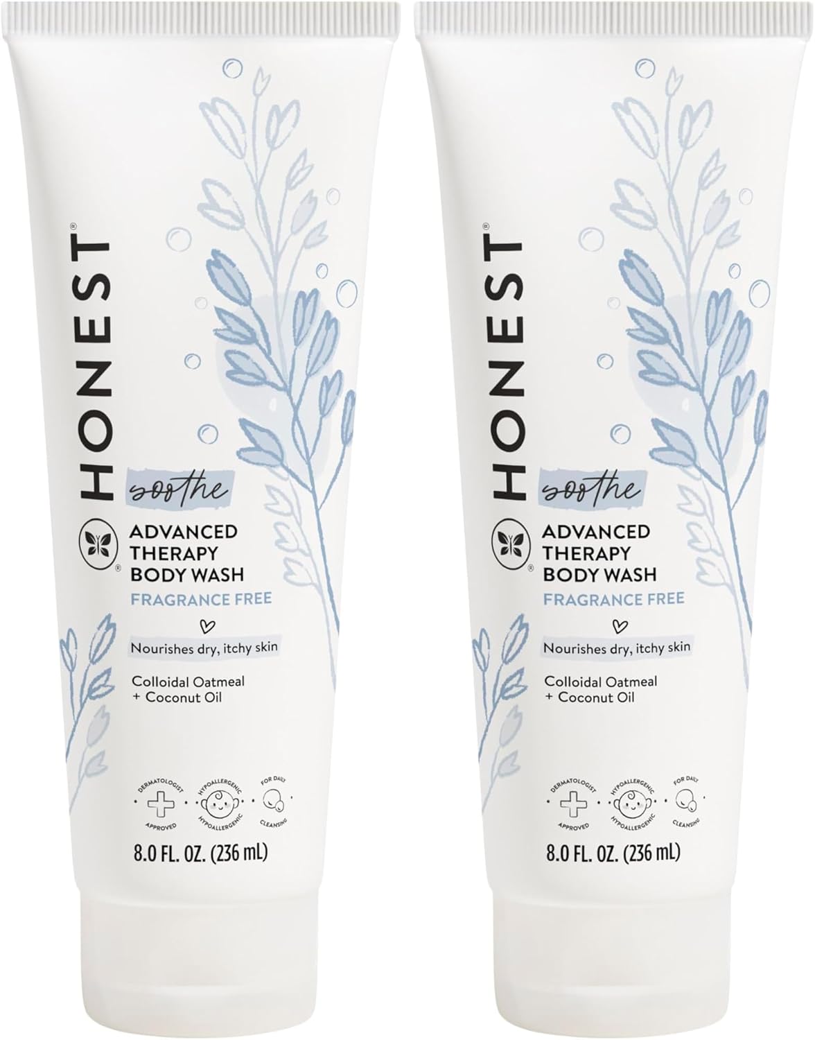 The Honest Company Eczema Soothing Therapy Cleansing Body Wash,Naturally Derived Gentle for Baby,Prebiotics Colloidal,Oatmeal,8 oz,(Pack of 2)